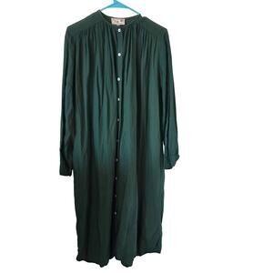 Mille Resort & Travel Womens Linen Blend Long Sleeve Button Front Dress Green M